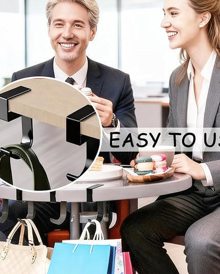 2PCS Heavy Duty Purse Hook for Table, Portable 5-Shaped Handbag Hanger for Desk, Non-Slip Alloy Bag Holder for Umbrellas, Backpacks, Office and Dining Use (Black)