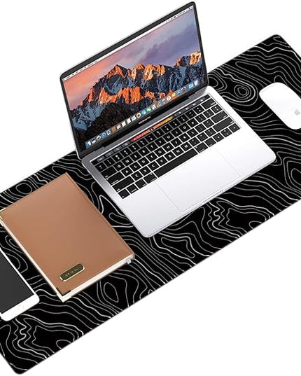 Gaming Mouse Pad XXL XL Large Mouse Mat Long Extended Mouse Pad Desk Mat Non-Slip Rubber Mice Pads Stitched Edges Thin Pad (Topographic Map Balck)