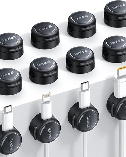 12Pack Magnetic Cord Organizer Cable Clips - Lamicall [Crystal-Clear] Desk Cable Managment for Phone Charging Cord, Adhesive Wire Holder for Home Office Nightstand, Christmas Organizer Accessories