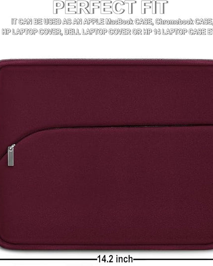 Laptop Case 14 inch, Slim Portable Monitor Protective Cover with Front Pocket, Traveling Carrying Laptop Sleeve Compatible for MacBook Air/Pro, HP, Dell, Lenovo, Acer, Wine Red