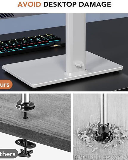 Dual Monitor Stand - Vertical Stack Screen Free-Standing Monitor Riser Fits Two 13 to 34 Inch Screen with Swivel, Tilt, Height Adjustable, Holds One (1) Screen up to 44Lbs HT05W-002 White