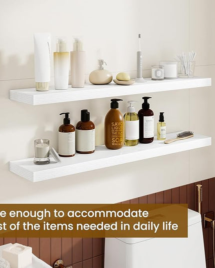 Dreamland 36Inch Floating Shelves for Wall, Rustic Wooden White Floating Shelves for Bathroom|Bedroom|Kitchen, Deep Wall Mounted Book Shelf, Wood Storage Display Shelf for Home Decor, Set of 2