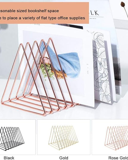 Urban Deco Triangle Desk Organizers Metal Wire Magazine Holder 10 Sections Decorative File Folder Organizer Vinyl Record Storage Office File Organizer For Desk - Rose Gold Magazine File Holder
