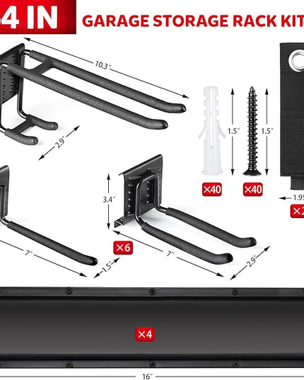 64 Inches Garage Tool Organizer Wall Mount, Tool Storage Rack Wall Mount, Heavy Duty Garden Wall Organizer System for Yard, garage and Shed, Tool Holder for Hanging Rake Snowboard Broom Mop