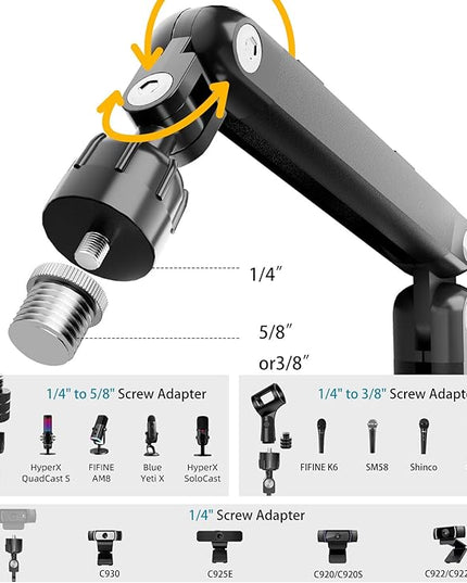 Adjustable Desktop Microphone Stand, Microphone Arm Mic Stand for Fifine AM8, K669B, Blue Yeti, HyperX QuadCast, SoloCast & AT2020, Studio Webcams Recording/Podcasting/Streaming