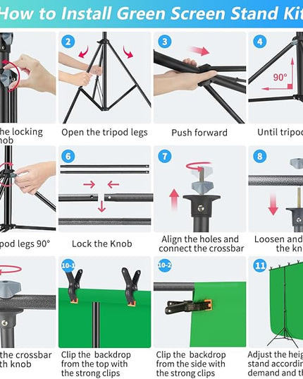 Green Screen Backdrop Kit with Stand, 5X6.5ft Portable Green Screen Backdrop with Stand kit, GreenScreen Background with Stand Carrying Bag Clamp for Streaming Video Zoom