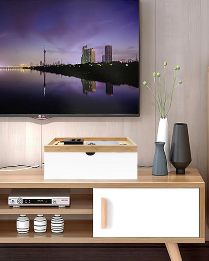 Bamboo Cable Management Box, Large Cord Organizer Box Cable Box to Hide Wires & Power Strips for Desktop Storage Cord Holder for Office Home,No Assembley Required