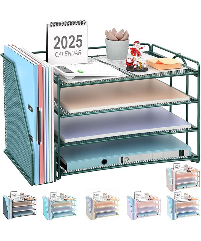 gianotter 4-Tier Paper Organizer With Magazine Holder, Desk Organizers and Accessories, Desk Accessories & Workspace Organizers, File Organizer for Office Supplies Storag (Green, 4-Tier)