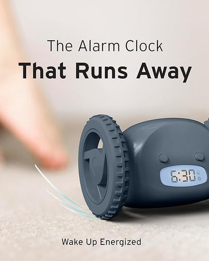 CLOCKY Extra Loud Alarm Clock for Heavy Sleepers on Wheels Rolls Runs Away Vibrating, Easy to Set Super Smart Snooze Digital Bed Shaker Alarm Clock Funny Gift for Adults Kids Teens Bedrooms (Slate)