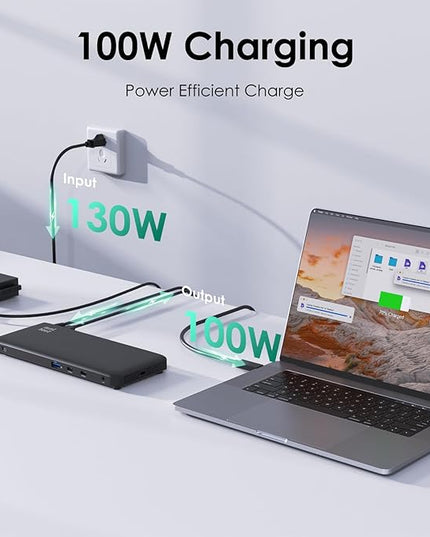 Minthouz 12 IN 1 Docking Station with 100W Charging, Triple Display, 1000Mbps LAN Port, Laptop Docking Station Monitor Single 8K or Triple 4K, 4X USB-A, 2X USB-C, Ethernet Port, for Windows Mac Chrome