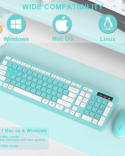 RECCAZR Wireless Keyboard and Mouse Combo, Full-Sized Keyboard and Adjustable DPI Mouse, 2.4GHz USB Receiver, Wireless for PC, Windows, Desktop, Laptop (Blue)