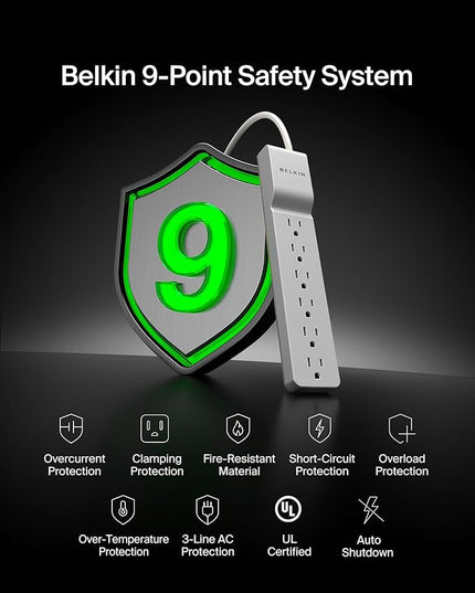Belkin 6-Outlet Surge Protector Power Strip, 6ft Cord, 360° Rotating Plug - 1080 Joules Protection