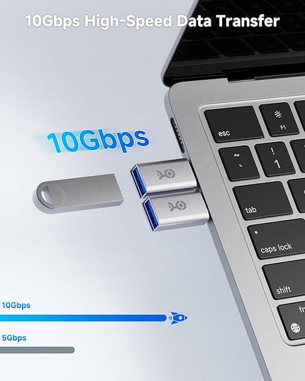 Cable Matters 2-Pack 10Gbps USB C to USB Adapter Male to Female for High-Speed Data Transferring & Fast Charging, Reversible USBC, USBA to USBC Adapter for iPhone 17/16, iPad Pro, Galaxy S23