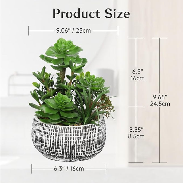 Villa Como 10” Large Succulents Plants Artificial in Ceramic Pots Potted Faux Succulent Arrangement with Black Bowl Pots Fake Desk Succulents Plants for Home Bathroom Shelf Table Indoor Decor