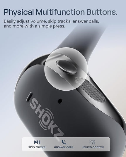SHOKZ New OpenFit 2+ Open-Ear Headphones, Dolby Audio Enabled, Comfortable Earbuds with Soft Ear Hooks, 48H Playtime, IP55 Water-Resistant, USB-C Fast Charging, Wireless Charging, Carrying Bag, Black