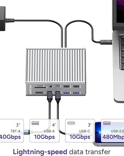 Thunderbolt 4 Dock – 21-Ports Laptop Docking Station Dual Monitor for MacBook Air/Pro (M1–M4), Windows & Chrome – Dual 4K or Single 8K Display, 40Gbps Speed, 90W Charging, USB-C/A Hub