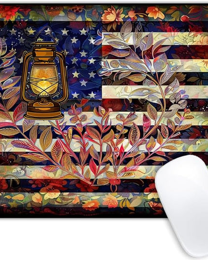 Square Mouse Pad Colorful Diya Lamp and National Flag-1,Gaming Mouse Pads for Desk,Soft Computer Waterproof Non-Slip Mouse Mat