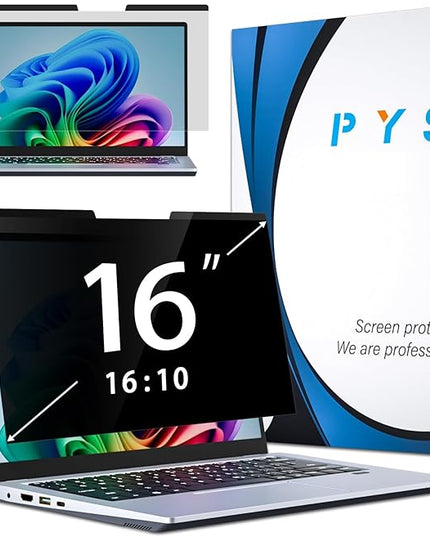 PYS Magnetic Laptop Privacy Screen 16 Inch 16:10 Ratio - Computer Monitor Screen Privacy Shield, Anti-Glare Blue Light Filter, Detachable Privacy Screen Protector for Lenovo, Hp Envy, Dell