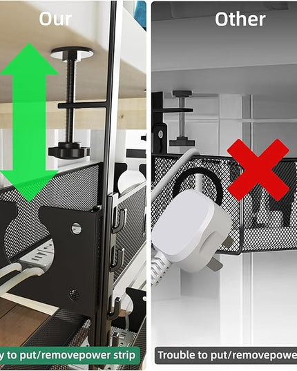Multi-Model Under Desk Cable Management Tray 2 Packs Metal Under Desk Wire Management Clamp Mount Under Table Cord Management No Damage The Desk (Black)