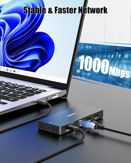 ZIUMIER USB C Docking Station Dual Monitor, 12 in 1 Laptop Docking Station - Single 8K or Dual 4K Displays, 1 HDMI, 1 DP, 100W PD, 3x10Gbps USB-A/C Data, 5Gbps USB-A Data, Ethernet, Audio, SD/Micro SD