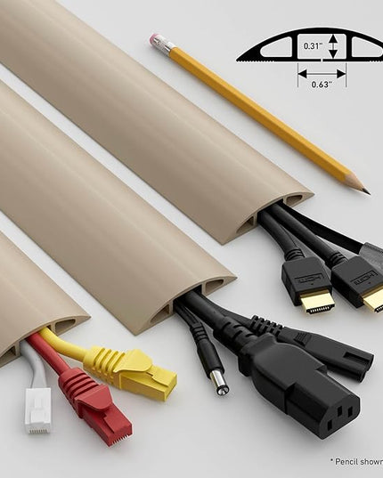 D-Line 6ft Floor Cord Cover, Cable Protector, Hide Extension Cords, Protect Cords, Prevent Cable Trips, Heavy Duty Cord Hider - Cable Cavity = 0.63" (W) x 0.31" (H) - Beige