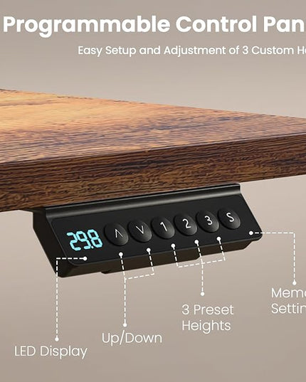Kingant 48 x 30 Inch Standing Desk with Drawers, Adjustable Height Electric Sit Stand Desk with Storage Shelf, Rising Stand Up Computer Desk for Home Office Workstation, 3 Preset Heights(Rustic Brown)