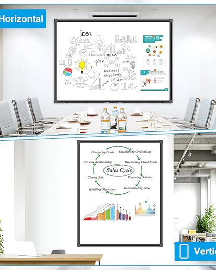 H-Qprobd 48"x36" Magnetic White Board Dry Erase Wall Mount Whiteboard - Office Home Classrooms White Board Hanging Writing Board with Black Aluminum Frame