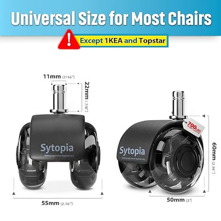 Sytopia Chair Wheels Replacement, Heavy Duty Office Chair Wheels for Hardwood Floors and Carpet, Replaces Mat Rubber Office Casters Universal Accessories Set of 5 Black
