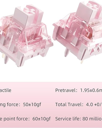 Zhouwang Pink Keyboard Switches,5-Pin Pre-Lubed with Wall Dustproof Tactile Switches for MX Mechanical Gaming Keyboard(Pink,108PCS)