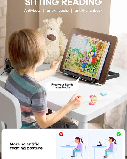 2 in 1 Adjustable Book Stand - Dual-Use Floor and Desktop Book Holder Stand, Height Adjustable 23.5-52 in, Elastic Page Clips for Music Sheet, Recipe, Tablet, Laptop-Black