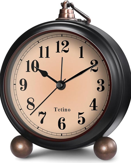 Tetino Analog Alarm Clock,Battery Powered Desk Clocks with Night Light,Silent Non Ticking,Retro Simply Design Alarm Clocks for Living Room, Bedroom, Bedside,Dormitory,Decor,Gift (Black)