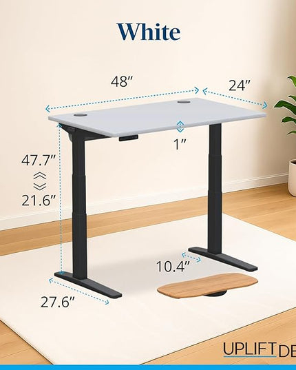 UPLIFTDESK V3 2-Leg White Laminate Wood Standing Desk – Adjustable Height, Advanced 1-Touch Memory Keypad, Under Desk Cable Management, Wire Grommets & Rocker Board (Black C-Frame, 48 x 30 inch)