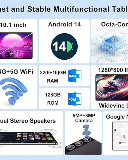 Android 14 Tablet, 2025 Tablets with 10 Inch IPS Incell Screen, 22GB+128GB (1TB Expand), 8000mAh Octa-Core Tablet with Keyboard, Mouse, Case, GPS, BT5.0, Support Widevine L1, Split Screen -Metal Brown