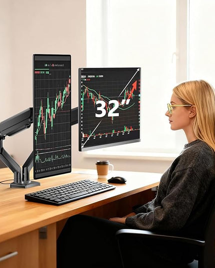 WALI Dual Monitor Stand for 17-32 inch Computer Screens, Dual Monitor Arms for 2 Monitors Holds up to 22 lbs, Height Adjustable Gas Spring Dual Monitors Mount, VESA 75x75/100x100mm (GSMP002N), Black