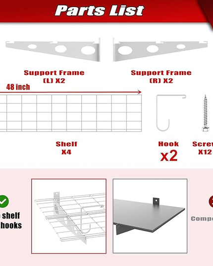 WALMANN 2 Pack Garage Wall Shelves, 2 x 4 ft/24 * 48 inch Wall Mounted Storage Shelves for Garage Heavy Duty Wall Shelving, Holds Up to 220 lbs(White)