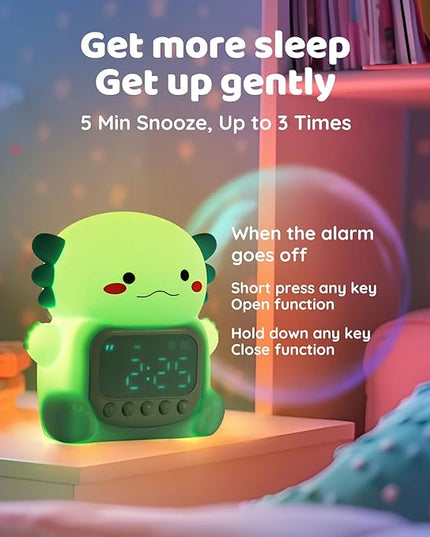 Axolotl Alarm Clock with Night Light for Kids, Rechargeable Silicone Lamp Time to Wake Clock Cute Animal Tabletop Lamp, Perfect Sleep Companion for Boys Girls, Green
