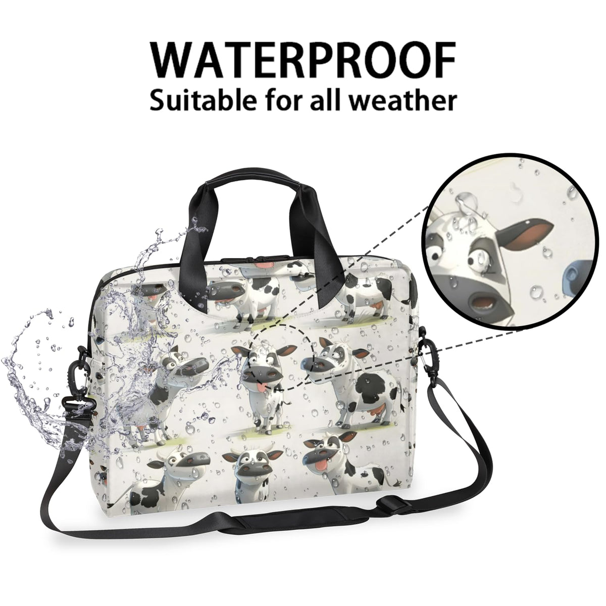 Adornori Cow Farm Animal Laptop Bag 15.6 Inch Waterproof Laptop Sleeve Case with Shoulder Straps Computer Case Cover Slim Briefcase for Men and Women