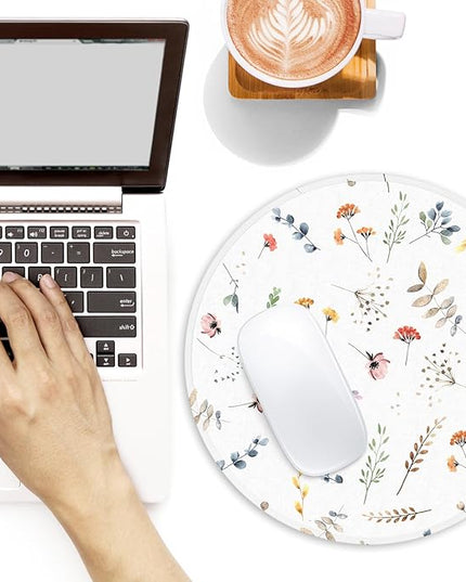 Cute Small Flower Round Mouse Pad, Funny Non-Slip Rubber Base, Home Office Decor, 8.7inch Round