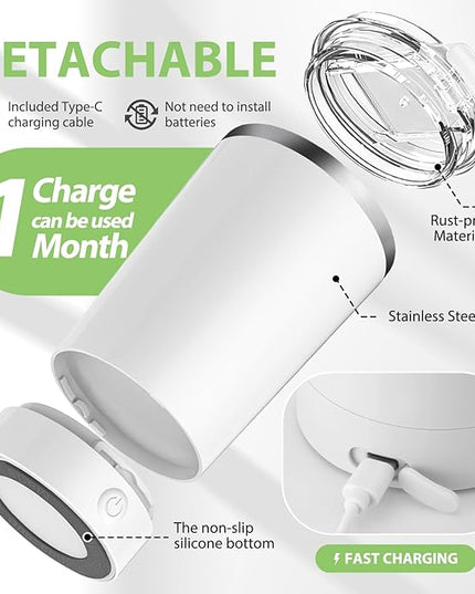 hatisan Self Stirring Coffee Mug With Lid Electric High Speed Self Stirring Mug 400ml Rechargeable Detachable Stainless Steel Self Stirring Cup for Coffee, Milk, Cocoa Christmas Gift(White)