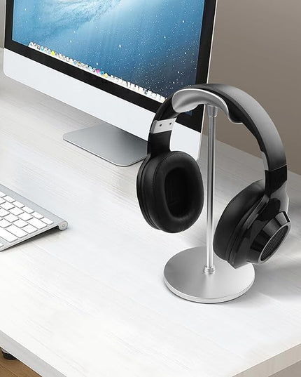 YAODHAOD Desktop Headphone Stand, Aluminum Alloy Headset Stand for Desk with Curved Headphone Rest & Anti-Slip Base,Heavy Base Desk Stand Headphones Support Accessory(Silver)