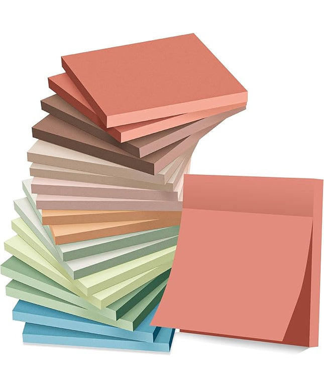 (18 Pack) Sticky Notes 3x3 in Post, Vintage Colors, Sticky Pads, Strong Adhesive, Recyclable, Self-Stick Pads, Easy to Post for Home, Office, Notebook