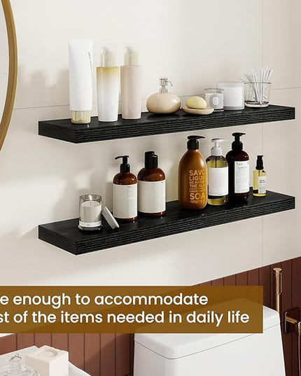 Dreamland 30Inch Floating Shelves for Wall, Rustic Wooden Black Floating Shelves for Bathroom|Bedroom|Kitchen, Deep Wall Mounted Book Shelf, Wood Storage Display Shelf for Home Decor, Set of 2