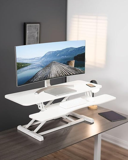 VIVO 42 inch Desk Converter, K Series, Height Adjustable Sit to Stand Riser, Dual Monitor and Laptop Workstation with Wide Keyboard Tray, White, DESK-V042KW