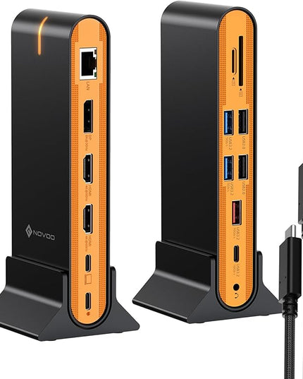 NOVOO Laptop Docking Station Dual Monitor, 15 in 1 Triple Display, 8K@30Hz DP, Dual 4K@60Hz HDMI, 10Gbps USB-A/C, SD/TF, 1Gbps Ethernet, Dual Monitor Adapter Dock for MacBook, Windows Laptops