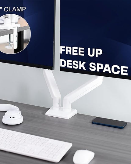 VIVO Aluminum Articulating Dual Monitor Arm for 13 to 30 inch Screens, Desk Mount Tension Spring Monitor Stand for 2 Screens, White, STAND-V102OW