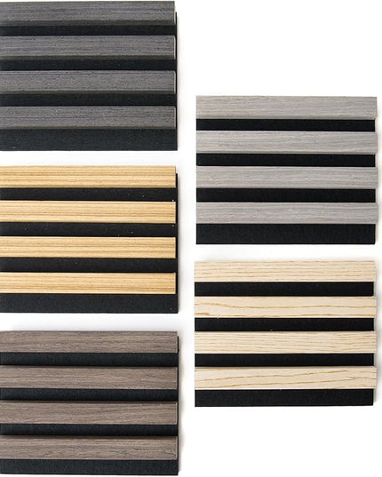 Art3d 5-Pack Sample Acoustic Wood Panels for Wall, Soundproof Wood Slat Panel for Wall and Ceiling - 5 Colors, 6" x 4.7"