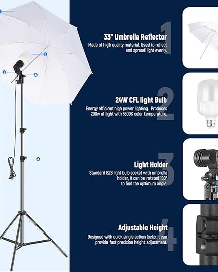 NEEWER Photography Lighting Kit with Backdrops,8.5x10ft Backdrop Stands,5700K 800W Equivalent 24W LED Umbrella Softbox Continuous Lighting,60cm Light Reflector, Photo Studio Equipment for Video Shoot