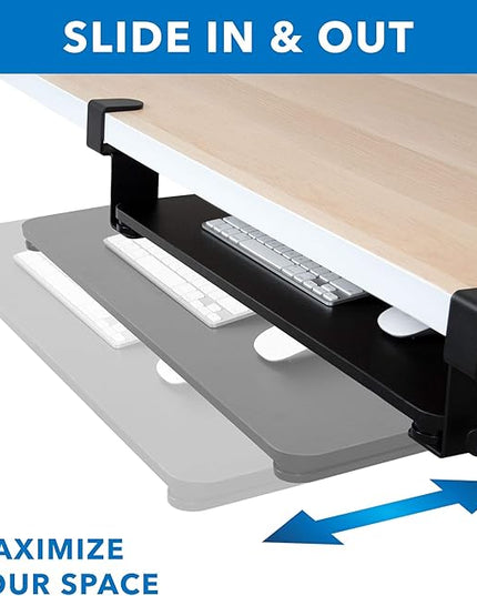 Mount-It! Clamp Keyboard Tray, Under Desk Slide-Out Clamp-On Keyboard and Mouse Drawer, 26.4" W x 11.8" D Ergonomic Retractable Platform for Typing, No-Drill Installation, Black