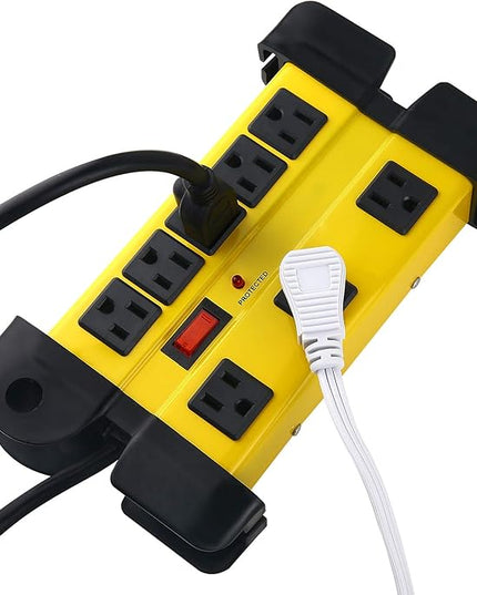 Heavy Duty Surge Protector for Appliances, 8 Outlet Workshop Power Strip with 1200 Joules, Metal with 10 FT Extension Cord and Wide Spaced. Yellow