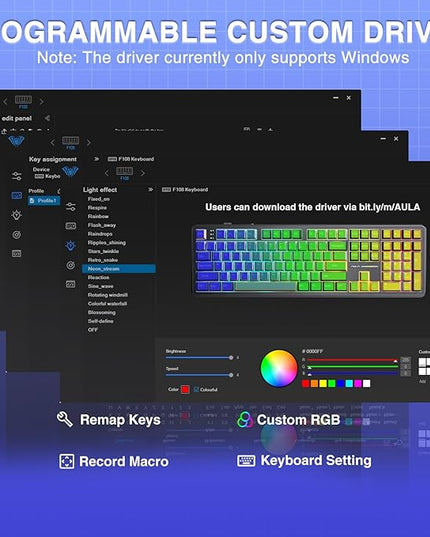AULA F108 Wireless Mechanical Keyboard, BT5.0/USB-C/2.4GHz Hot Swappable Custom Gaming Keyboards, PBT Keycaps, Pre-lubed Switches, RGB Backlit Full Size Creamy Keyboard with Number Pad, 108 Keys